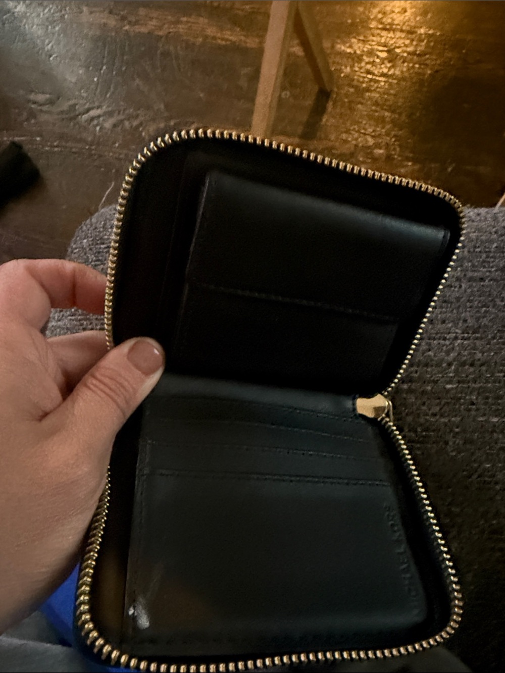 Michael Kors Dark Brown MK Monogram Zip Wallet with Gold Plate